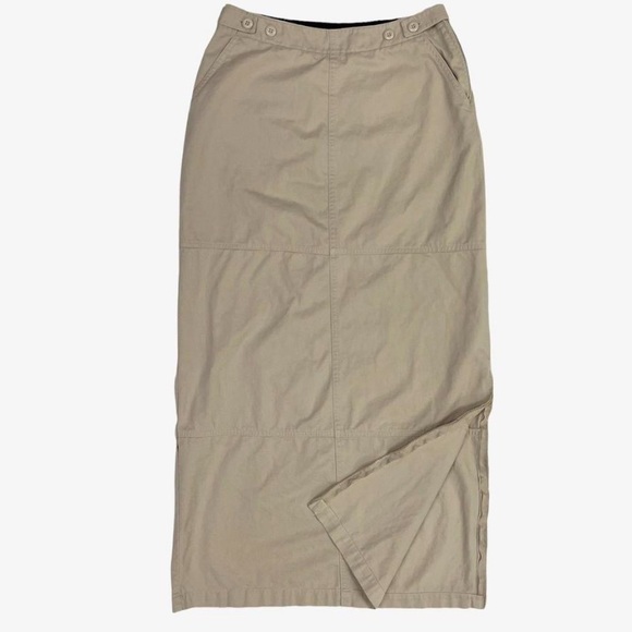 Beige “Smart Set” cargo khaki maxi skirt with a zipper side slit!! - Picture 2 of 5